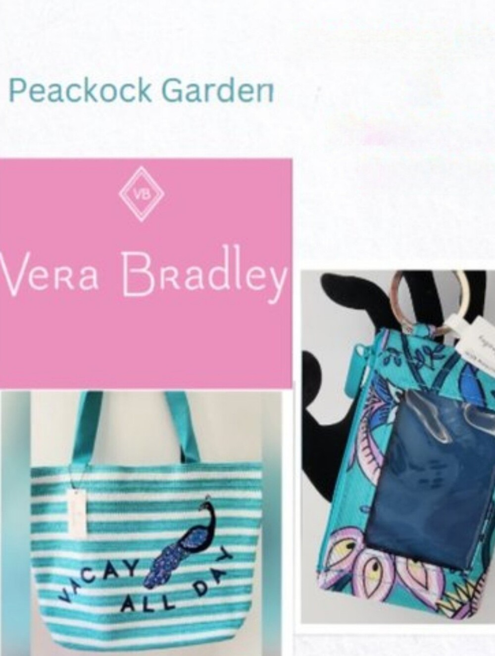Vera Bradley Straw Tote & Wallet BUNDLE in Turqoise Peacock Garden